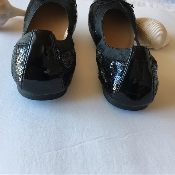 BP With Sequins Black Ballet Flats Bow Front SZ 8 - Picture 8 of 8